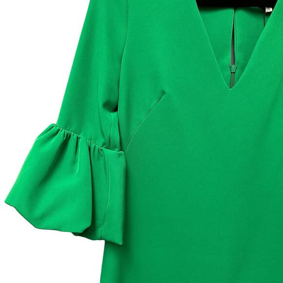 NWT $395 Milly Emerald Green Ruffle Sleeve V Neck Mandy Dress Womens 4 - Picture 3 of 9